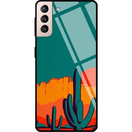 Cactus Desert Southwestern Turquoise Tempered Glass Case For Samsung Galaxy S21 Ultra Note 20 S8 S9 S10 Note 10 Plus S20 FE