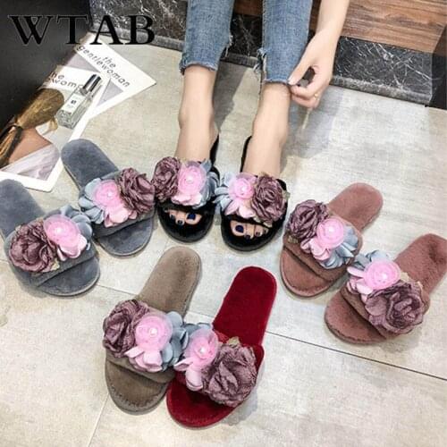 Indoor Women Slippers Non-slip Winter Warm Shoes Female Slipper Floral Cotton Ladies Plush Slipper Korean Comfort Floor Shoes