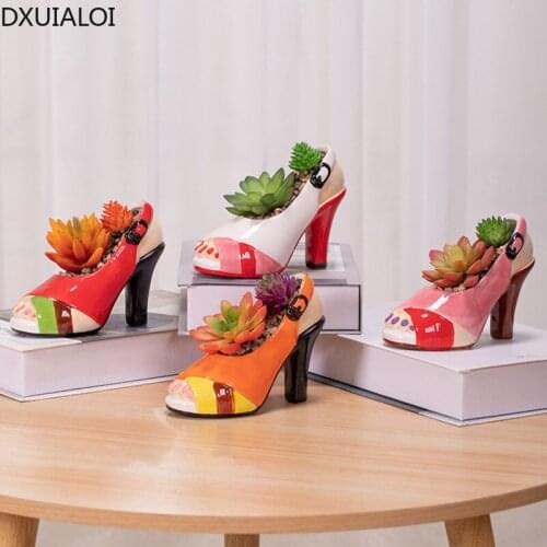 Home Simple Creative High Heels Ceramic Flower Pot Green Plant Potted Plant Leisure Bar Flower Pot Balcony Home Decoration
