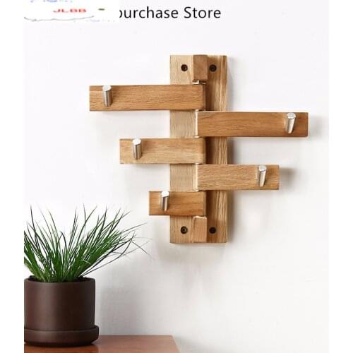 Oak rotating key hooks wood Wall hook Entrance hanging Entrance clothing key Sundries storage rack Coat hooks hanger