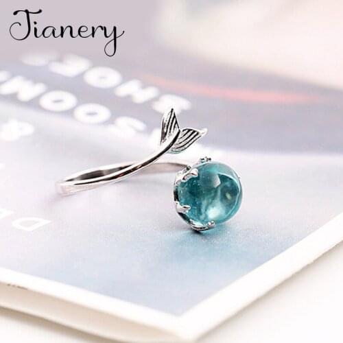 Hot Sale Bohemian New Charming Blue Crystal Fish Mermaid Tail Rings For Women Fashion Open Finger Rings Female Boho Jewelry 2021