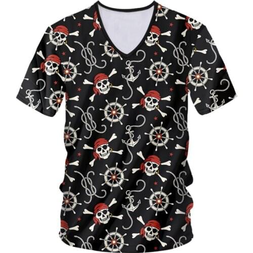 IFPD EU Size V-neck Tshirt Women/men Cool Print Pirate Skull 3D T-shirt Terror Shirts Unisex Short Sleeve Casual Plus Size Tees