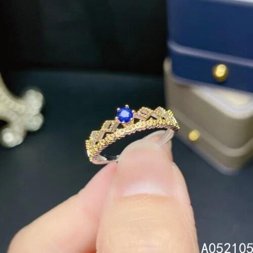 KJJEAXCMY fine jewelry 925 sterling silver inlaid Natural sapphire women fresh elegant crown adjustable gem ring support detecti