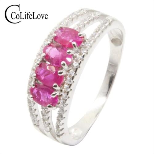 Elegant silver ruby ring for woman birthday gift 4 pieces natural ruby silver ring solid 925 sterling silver ruby party jewelry