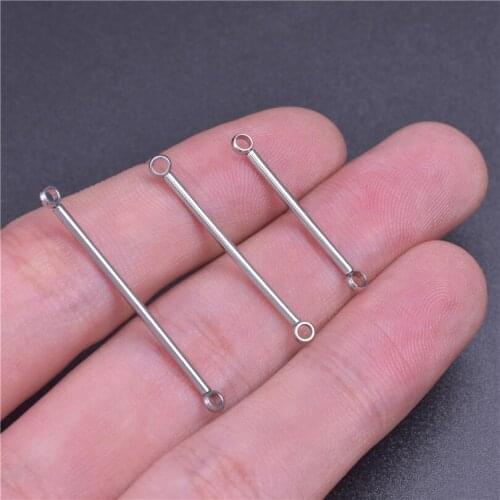 30Pcs/Lot Stainless Steel Round Straight Tube Stick Charms Connector For Earrings Necklaces Jewelry Making