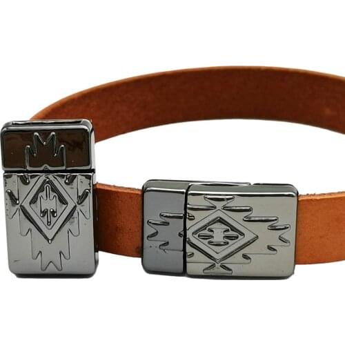 Aaazee Shiny Black Bracelet End Magnetic Clasps 10mm Flat Leather Cord Glue In 10mmx2mm Hole