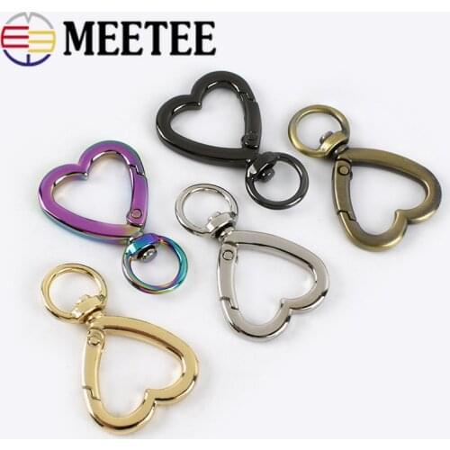 Meetee 10/20pcs 11X40mm/11X44mm Heart-shaped Metal Hook Buckles Spring Open Circle Clasp DIY Bag Strap Ring Buckle Accessories