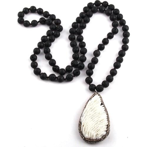 Fashion Bohemian Jewelry Stone and Glass Long Knotted Pendant Necklace Women Lariat Necklaces
