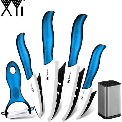 XYj 6pcs Ceramic Kitchen Knife Set 6'' Stainless Steel Knife Holder Ceramic Peeler Vegetable Fruit Kitchen Tool Accessory