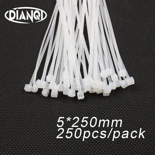250pcs 5mm*250mm 4.5mm Self locking Nylon Cable Ties White color Plastic Zip Tie wire binding wrap straps UL Certified