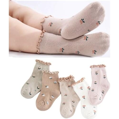 0-8 Years Toddlers Girls Frilly Socks Soft Cotton Baby Ankle Sock Flower Pattern Children Socks Anti Slip Infant Floor Sock