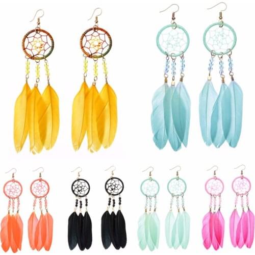 Charms Bohemian Chic Feather Gypsy Long Drop Earrings Dream Catcher Dangle Earrings Unique Jewelry Birthday Gifts For Women