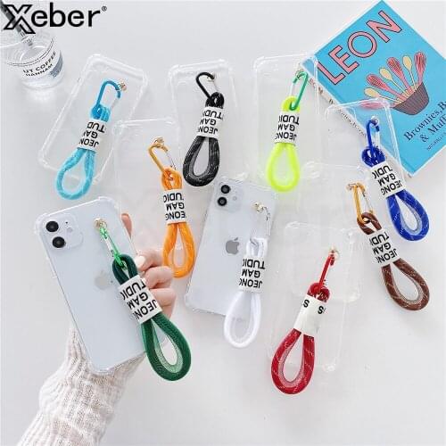 Transparent Camera Lens Protector Hand Strap Phone Case iPhone 13 12 11 Pro Max Mini XS X XR 5 6 7 8 Plus SE Wrist Lanyard Cover