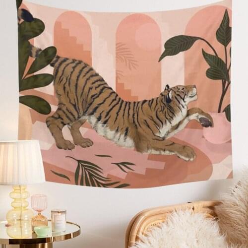 Tiger Pink Tapestry Ainmal Cartoon Dorm Room INS Painted Tapestry Wall Hanging Boho Decor Wall Cloth Tapestry Jungle Tiger