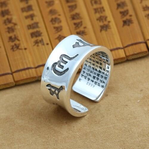 Handmade 999 Silver OM Mantra Ring Tibetan OM Ring Vintage Pure Silver Tibetan Ring Adjustable