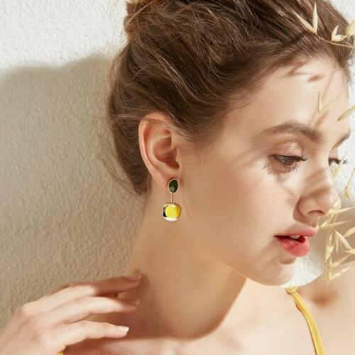 Fashion Geometry Contrast Color Enamel Drop Earrings Gold Silver Color Rhinestone Earrings for Women Wedding Party