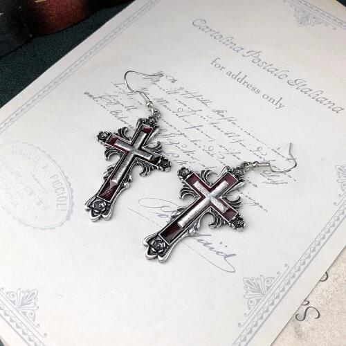Cross Earrings for Women Gothic Punk Jewelry Dark Blood Crosses Silver Color Retro Men Accessories Vintage Earings Wholesale