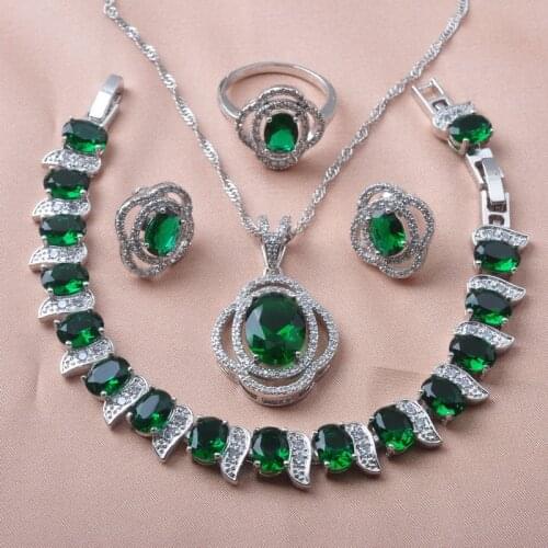 Bridal jewelry Sets Crystal zirconia silver color jewelry earring ring necklace set nice design suit for evening dress