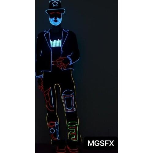 Tron legacy Ukraine dance Opticl Fiber LED costume Light up dancer dress show nightclub perfomance suit