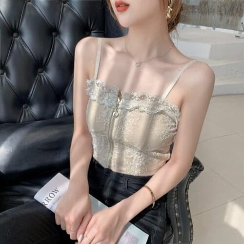 2021Korean version summer Newest Womens Summer Vest Lace Sleeveless Sling Blouse for Female