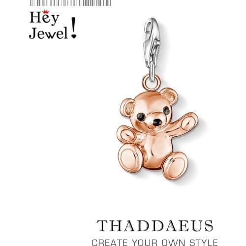 Teddy Bear Charms Pendant Rose Gold Color Cute Europe Jewelry Findings Accessories 925 Sterling Silver Fashion Gift For Women