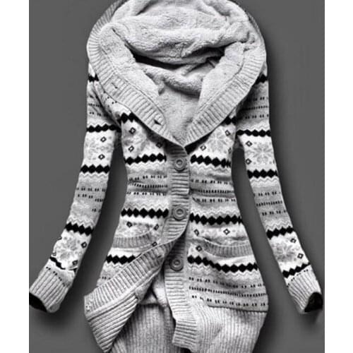 Women Winter Thick Hooded Cardigans Sweaters Fleece Warm Solid Loose Knitted Coat Long Sleeve Knitwear Outerwear AIC88