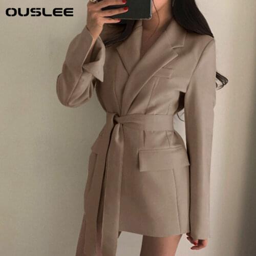 OUSLEE Women Spring Autumn Slim-fit Blazer Free Belt Cardigan Style Lace-up Belted Lapel Blazers Woman Black Office Work Suits