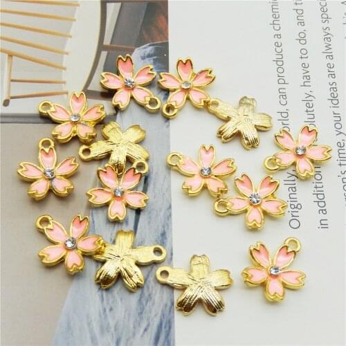 10pcs classic Cute pink Enamel Flower Charms Pendant Necklace Bracelet DIY Unique Women Jewelry Accessory