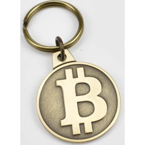 2colors Hot Sale 25mm Bitcoin Key Chain Golded or Antique Brass Plated Keychain Cryptocurrency Coin