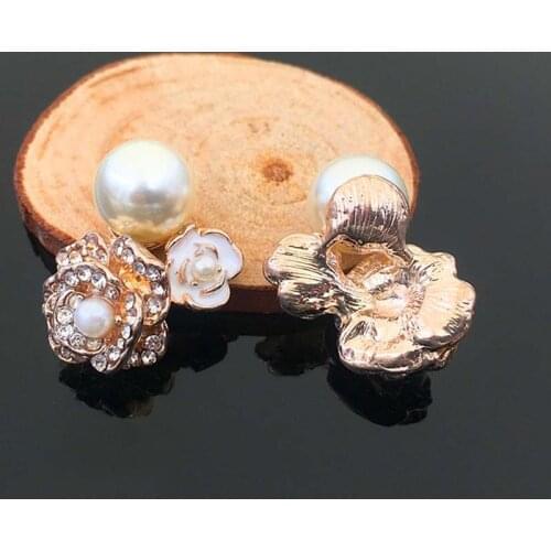 2016New 50Pcs Gold Flower Pearl rhinestone Buttons/buckle for DIY hair accessories HZ95