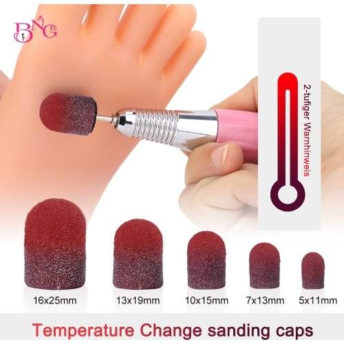 5Pcs Nail Sanding Caps Temperature Change Sanding Block Band Manicure Gel Remover Drill Bits Pedicure Cuticle Drill Accessories