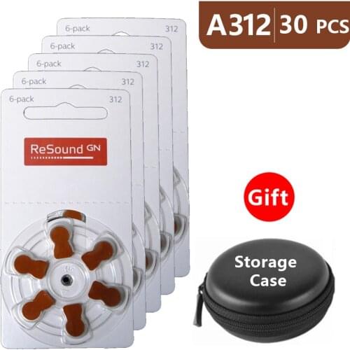 Hearing Aid Batteries Size 312 za Resound,Pack of 30,Brown Tab PR41 1.45V Type 312 Zinc Air Battery Amplifier with Box Case