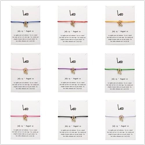 12pcs White Card Fashion Jewelry 12 Constellation Zodiac Leo Lucky Rope Bracelet Bangles For Women Accessories