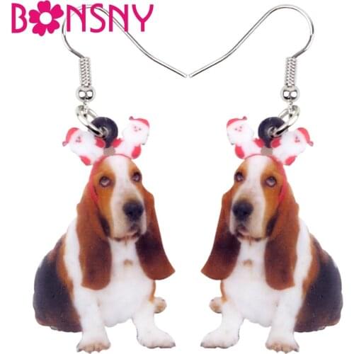Bonsny Acrylic Sweet Rabbit Ear Basset Hound Dog Earrings Big Long Dangle Drop Cute Animal Jewelry For Women Girls Ladies Gifts