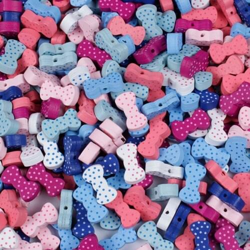 10-100Pcs Cute Mixed Bowknot Shape Wooden Beads Charm Wood Loose Beads For Handmade Jewelry Making Bracelet Necklace Accessories