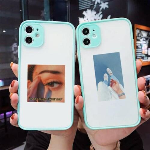 Fashion aesthetic text pictures Phone Case For iPhone 12 11 Mini Pro XR XS Max 7 8 Plus X Matte transparent blue Back Cover