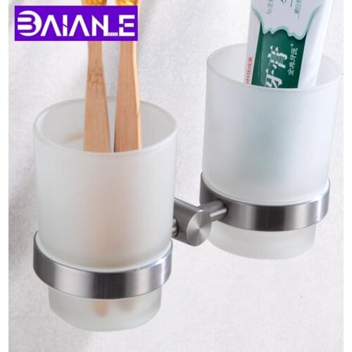 Cup Tumbler Holders Stainless Steel Toothbrush Tooth Cup Holders Set Wall Mounted Double Glass Cup Holders Bathroom Hardware