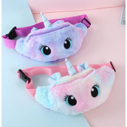 Cute Unicorn Childrens Fanny Pack Girls Waist Bag Plush Toys Belt Gradient Color Chest Bag Cartoon Coin Purse Travel Chest Bag