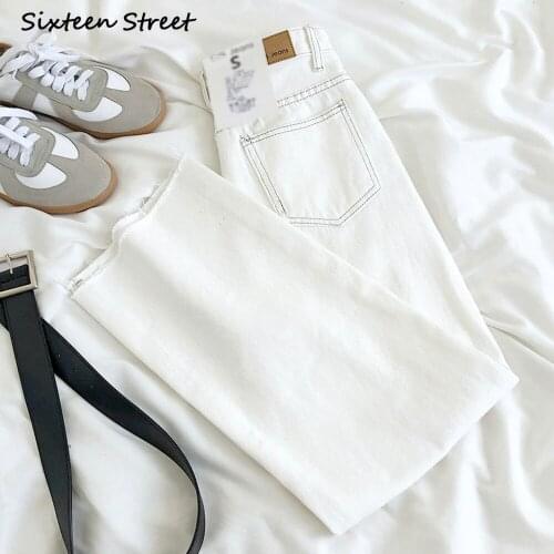 Streetwear Women Jeans Classic Retro White High Waist Loose Trousers Straight Wide Leg Denim Trousers Female Pants Y2k Aesthetic