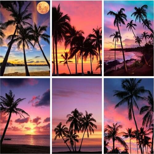 EverShine 5D DIY Diamond Painting Sunset Cross Stitch Diamond Mosaic Seaside Picture Rhinestones Art Kits Sea Tree Handmade Gift
