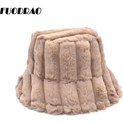 FUODRAO New Winter Bucket Hat Women Faux Fur Fisherman Hats Men Fashion Warm Panama Cap Outdoor Vacation ski Gorras M134