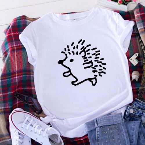 Cute Hedgehog Funny T Shirt Women Top Summer Short Sleeve O-neck Cotton Tshirt Women Loose Camiseta Mujer Casual Tee Shirt Femme