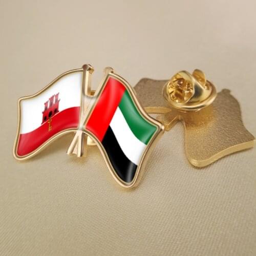 Gibraltar and United Arab Emirates Crossed Double Friendship Flags Lapel Pins Brooch Badges