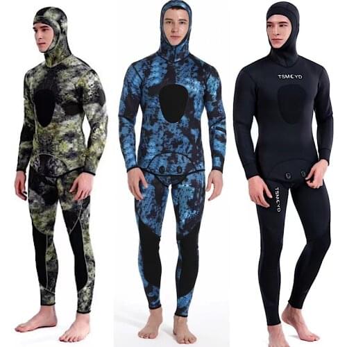 TSMC 3mm Camouflage Long Sleeve Fission Hooded 2 Pieces Of Neoprene Submersible Suit For Men Keep Warm Waterproof Diving Suit