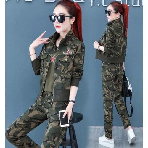 Camouflage Clothing Sports Suit for Women 2021 New Casual Fashion Slimming Slim Korean Style Stand Collar Suit Fashion
