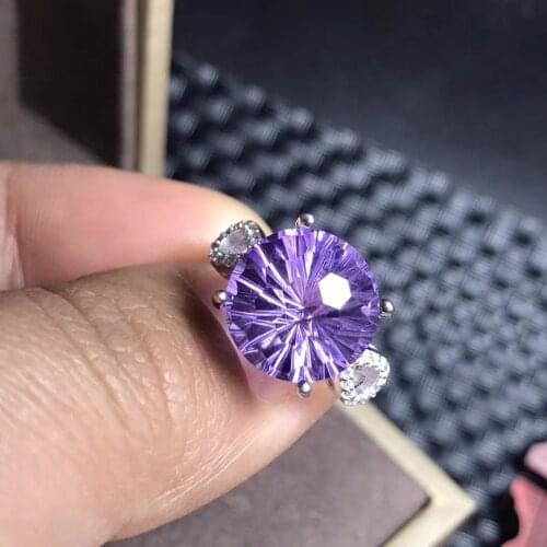Natural amethyst ring, beautiful cutting process, blooming fireworks effect, 925 silver, trend front