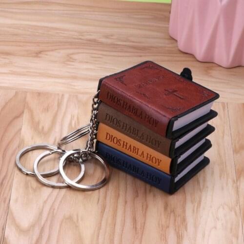 Book Leather Key Ring Miniature Paper Spiritual Christian Jesus Keychain 85LB