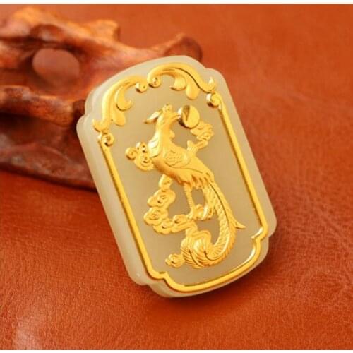 Xinjiang Hetian jade inlaid dragon and phoenix pendant Jin Xiangyu couple Long Fengyu brand pendant comes with a certificate