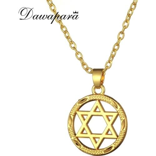 Dawapara Gold-color Men Star of David Necklace Magen David Pendant Judaica Jewish Jewelry