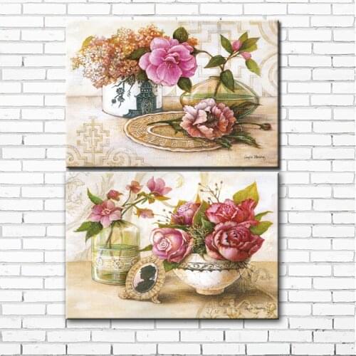 Pastoral peony flowers scenery canvas printings set oil painting printed on canvas home living room wall art decoration picture